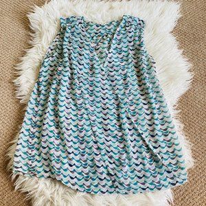 Cabi Bird Printed V Neck Sleeveless Drapey Tank Blouse Medium